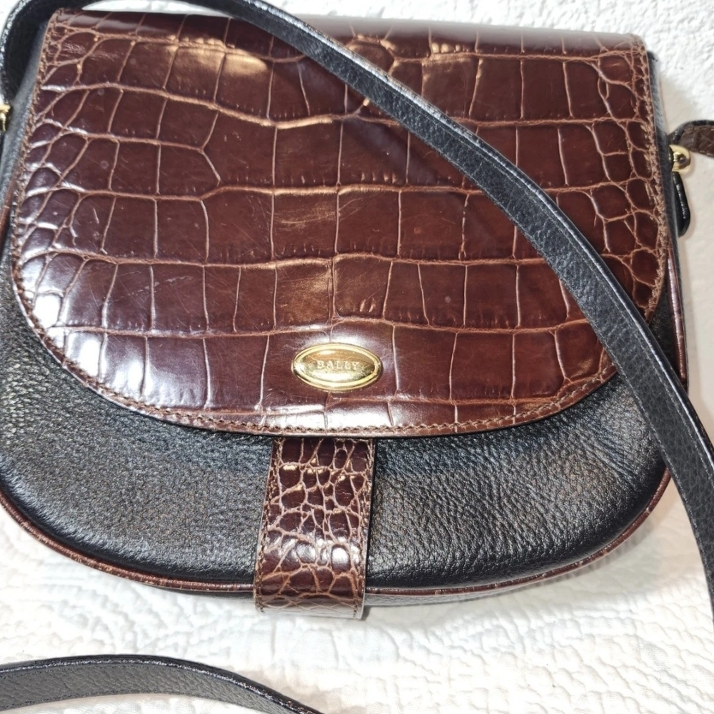 Bally Brown and Black Croc-Embossed Crossbody Bag